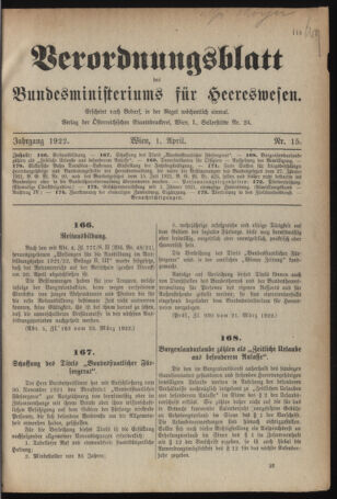 Verordnungsblatt für das deutschösterreichische Staatsamt für Heerwesen 19220401 Seite: 1