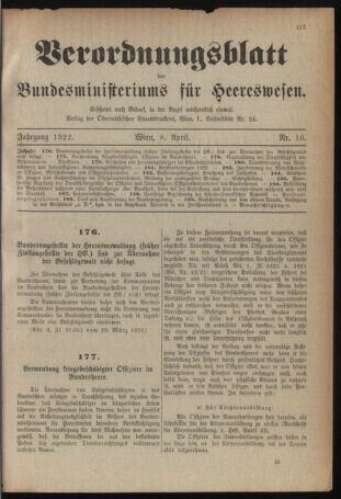 Verordnungsblatt für das deutschösterreichische Staatsamt für Heerwesen 19220408 Seite: 1