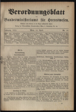 Verordnungsblatt für das deutschösterreichische Staatsamt für Heerwesen 19220422 Seite: 1