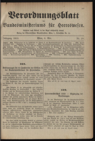 Verordnungsblatt für das deutschösterreichische Staatsamt für Heerwesen 19220506 Seite: 1