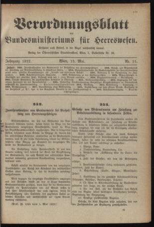 Verordnungsblatt für das deutschösterreichische Staatsamt für Heerwesen 19220513 Seite: 1