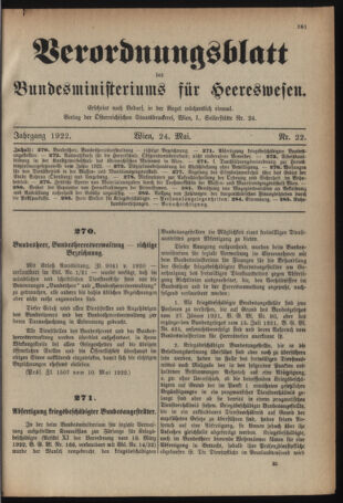 Verordnungsblatt für das deutschösterreichische Staatsamt für Heerwesen 19220524 Seite: 1