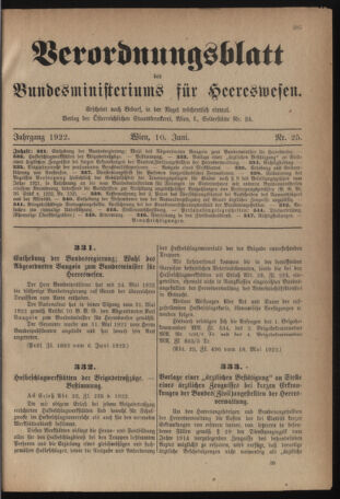 Verordnungsblatt für das deutschösterreichische Staatsamt für Heerwesen 19220610 Seite: 1