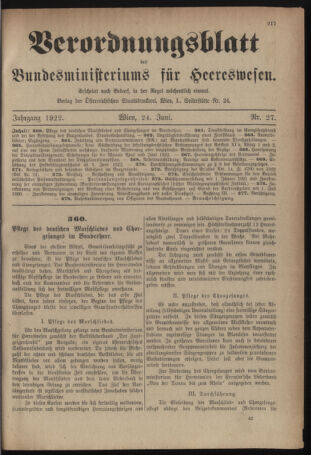 Verordnungsblatt für das deutschösterreichische Staatsamt für Heerwesen 19220624 Seite: 1