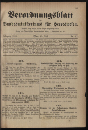 Verordnungsblatt für das deutschösterreichische Staatsamt für Heerwesen 19220715 Seite: 1