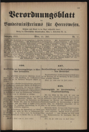 Verordnungsblatt für das deutschösterreichische Staatsamt für Heerwesen 19220722 Seite: 1