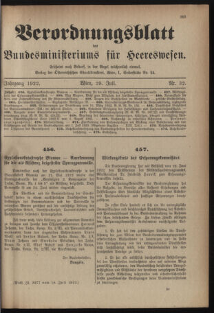 Verordnungsblatt für das deutschösterreichische Staatsamt für Heerwesen 19220729 Seite: 1