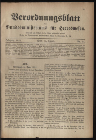 Verordnungsblatt für das deutschösterreichische Staatsamt für Heerwesen 19220812 Seite: 1