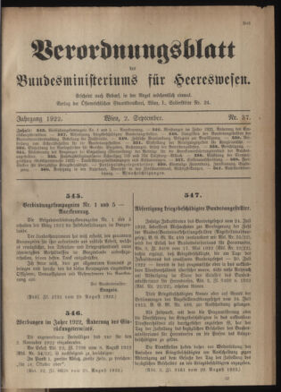 Verordnungsblatt für das deutschösterreichische Staatsamt für Heerwesen 19220902 Seite: 1