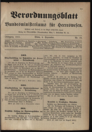 Verordnungsblatt für das deutschösterreichische Staatsamt für Heerwesen 19220909 Seite: 1