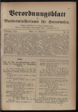 Verordnungsblatt für das deutschösterreichische Staatsamt für Heerwesen 19220916 Seite: 1