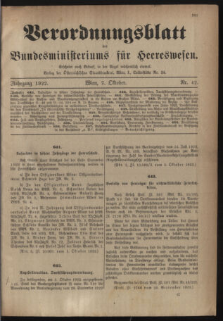 Verordnungsblatt für das deutschösterreichische Staatsamt für Heerwesen 19221007 Seite: 1