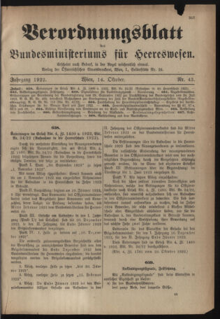 Verordnungsblatt für das deutschösterreichische Staatsamt für Heerwesen 19221014 Seite: 1