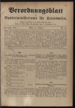 Verordnungsblatt für das deutschösterreichische Staatsamt für Heerwesen 19221021 Seite: 1