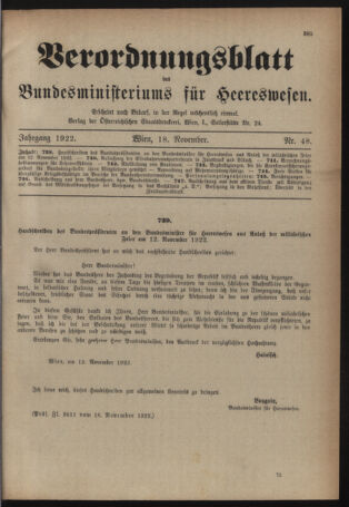 Verordnungsblatt für das deutschösterreichische Staatsamt für Heerwesen 19221118 Seite: 1