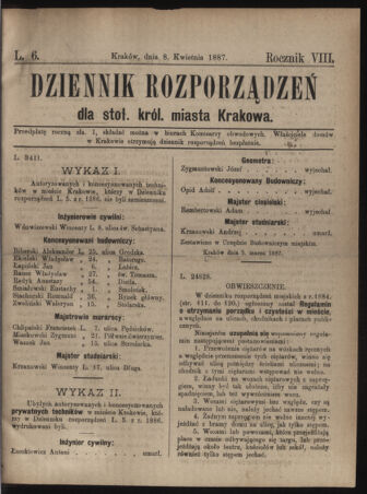 Dziennik rozporzaden dla stol. krol. m. Krakowa 18870408 Seite: 1