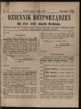 Dziennik rozporzaden dla stol. krol. m. Krakowa 18870504 Seite: 1