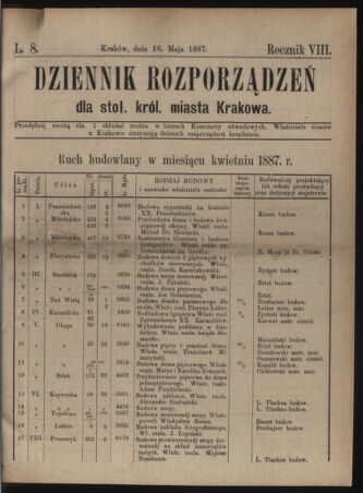 Dziennik rozporzaden dla stol. krol. m. Krakowa 18870516 Seite: 1