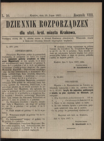 Dziennik rozporzaden dla stol. krol. m. Krakowa 18870710 Seite: 1