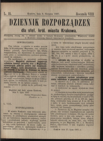 Dziennik rozporzaden dla stol. krol. m. Krakowa 18870808 Seite: 1