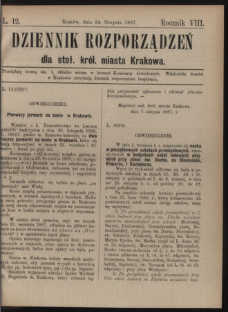 Dziennik rozporzaden dla stol. krol. m. Krakowa 18870824 Seite: 1