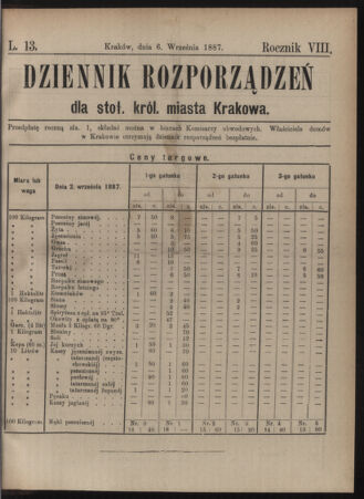 Dziennik rozporzaden dla stol. krol. m. Krakowa 18870906 Seite: 1