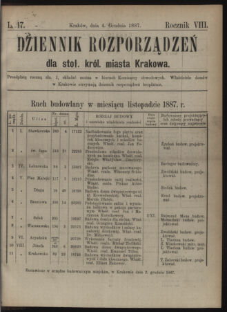 Dziennik rozporzaden dla stol. krol. m. Krakowa 18871204 Seite: 1