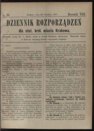 Dziennik rozporzaden dla stol. krol. m. Krakowa 18871220 Seite: 1