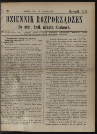 Dziennik rozporzaden dla stol. krol. m. Krakowa 18871228 Seite: 1