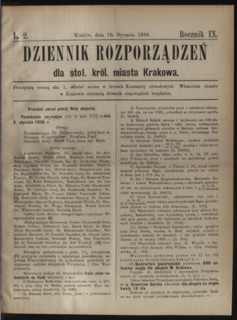 Dziennik rozporzaden dla stol. krol. m. Krakowa 18880110 Seite: 1