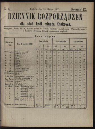 Dziennik rozporzaden dla stol. krol. m. Krakowa 18880310 Seite: 1