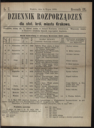 Dziennik rozporzaden dla stol. krol. m. Krakowa 18880708 Seite: 1