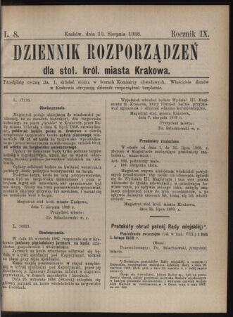 Dziennik rozporzaden dla stol. krol. m. Krakowa 18880810 Seite: 1