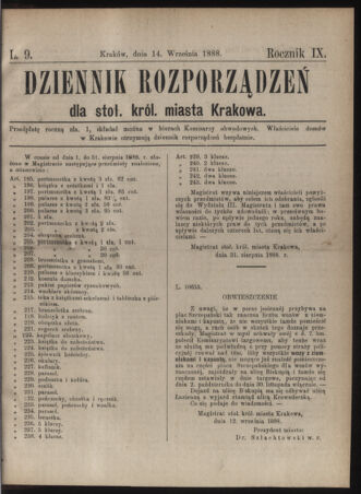 Dziennik rozporzaden dla stol. krol. m. Krakowa 18880914 Seite: 1