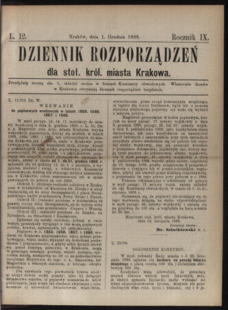 Dziennik rozporzaden dla stol. krol. m. Krakowa 18881201 Seite: 1