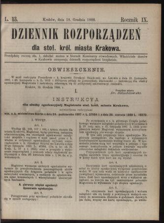 Dziennik rozporzaden dla stol. krol. m. Krakowa 18881218 Seite: 1