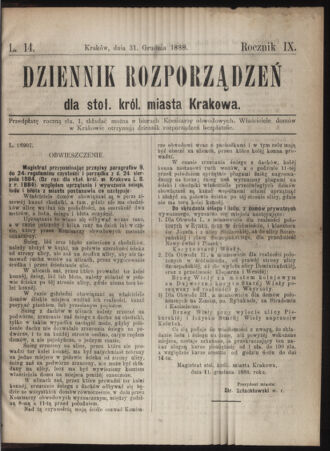 Dziennik rozporzaden dla stol. krol. m. Krakowa 18881231 Seite: 1