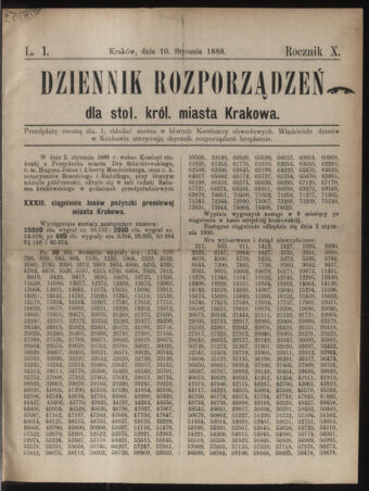 Dziennik rozporzaden dla stol. krol. m. Krakowa 18890110 Seite: 1