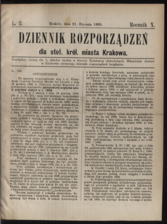 Dziennik rozporzaden dla stol. krol. m. Krakowa 18890121 Seite: 1