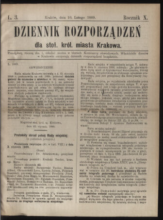 Dziennik rozporzaden dla stol. krol. m. Krakowa 18890210 Seite: 1