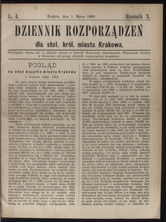 Dziennik rozporzaden dla stol. krol. m. Krakowa 18890301 Seite: 1