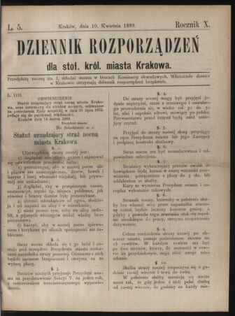 Dziennik rozporzaden dla stol. krol. m. Krakowa 18890410 Seite: 1