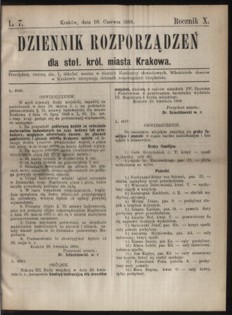 Dziennik rozporzaden dla stol. krol. m. Krakowa 18890610 Seite: 1