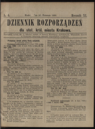 Dziennik rozporzaden dla stol. krol. m. Krakowa 18900410 Seite: 1