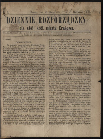 Dziennik rozporzaden dla stol. krol. m. Krakowa 18910310 Seite: 1