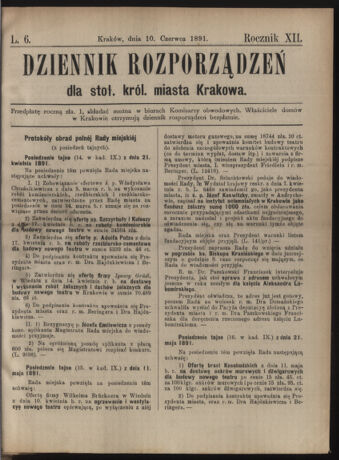 Dziennik rozporzaden dla stol. krol. m. Krakowa 18910610 Seite: 1