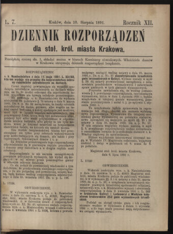 Dziennik rozporzaden dla stol. krol. m. Krakowa 18910810 Seite: 1