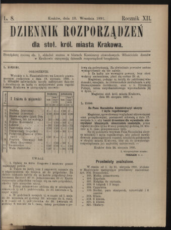 Dziennik rozporzaden dla stol. krol. m. Krakowa 18910910 Seite: 1