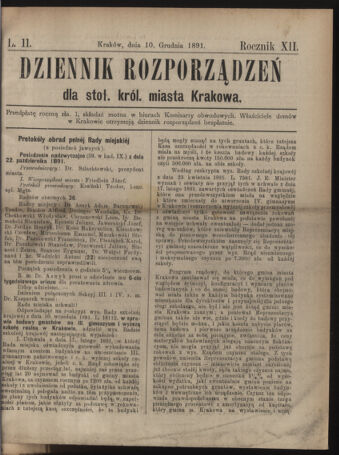 Dziennik rozporzaden dla stol. krol. m. Krakowa 18911210 Seite: 1