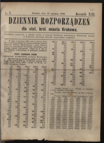 Dziennik rozporzaden dla stol. krol. m. Krakowa 18920110 Seite: 1